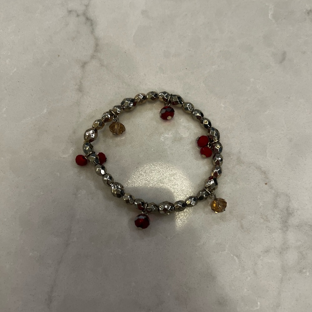 Elegant Silver and Red Beaded Bracelet